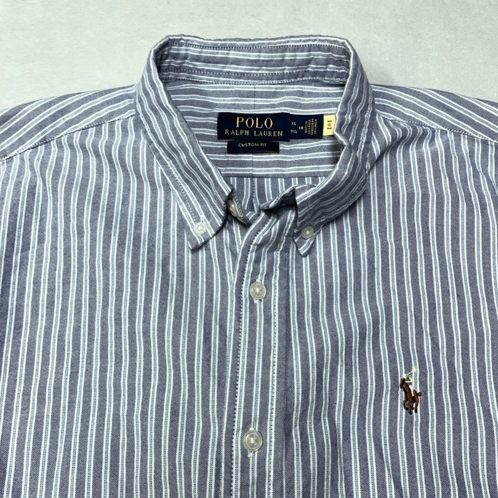 Polo Ralph Lauren Shirt Boys XL / 18 Blue White Striped‎ Oxford OCBD Flesh Pony
